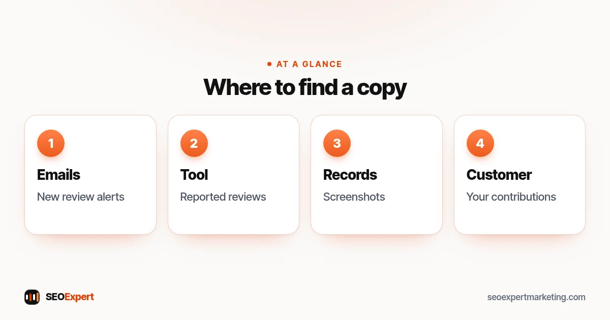 Where to see deleted Google reviews: alert emails, Reviews Management Tool, your records and the customer's Your contributions