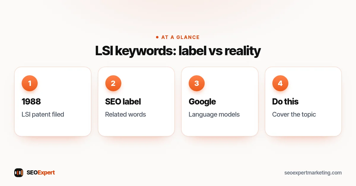 LSI keywords explained: a 1980s indexing method, a popular SEO label for related words, and what Google actually uses
